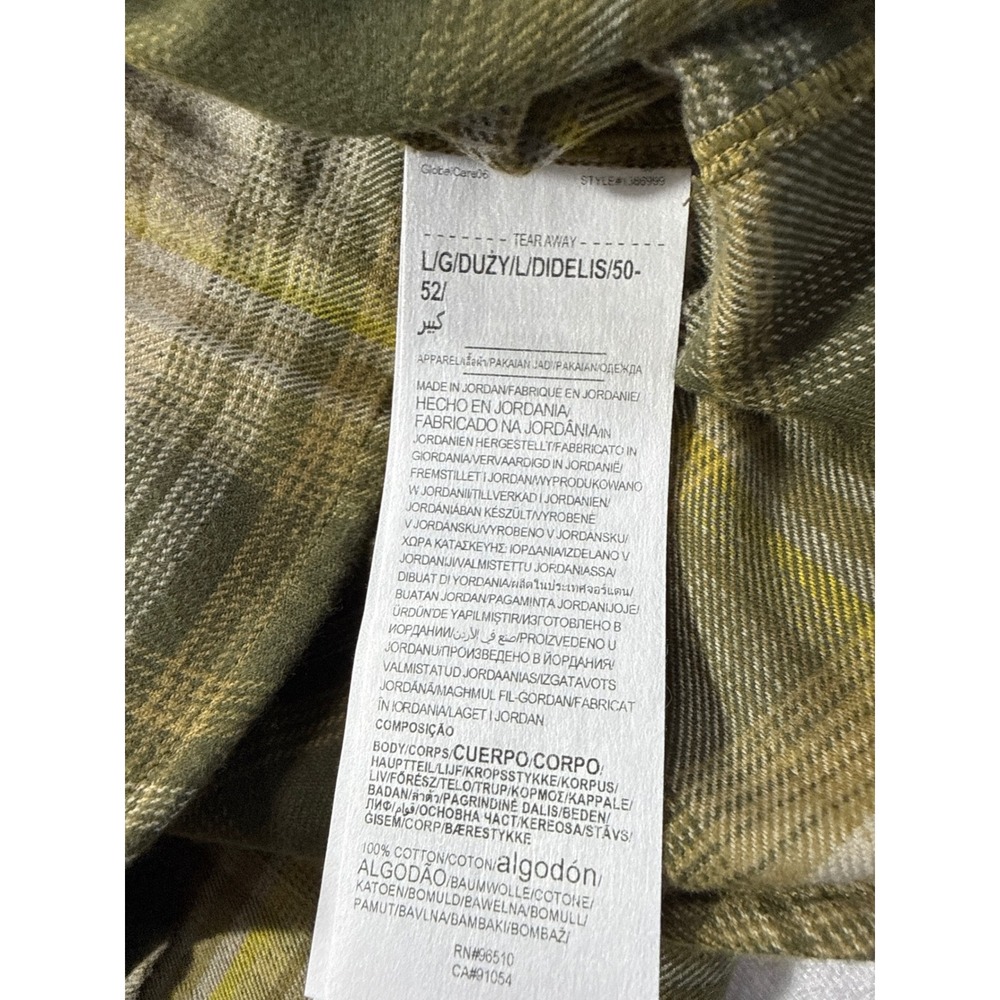 Under Armour Mens Flannel Shirt Large Green Yellow Plaid Long Sleeve Loose Fit - Picture 7 of 7